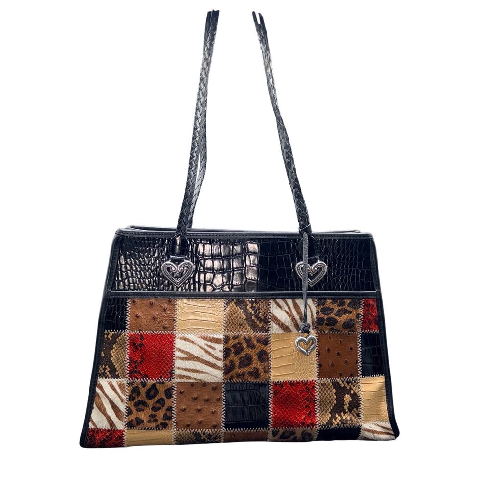 Brighton Collectibles Patchwork Animal Print Tote Bag Black Heart Charm